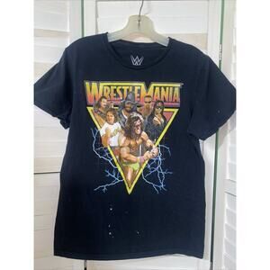 WWE Men’s Cotton T-Shirt WrestleMania Macho Man & More Screen Print Sz Medium